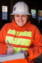 Jessica Pence, geotechnical field staff on a work site